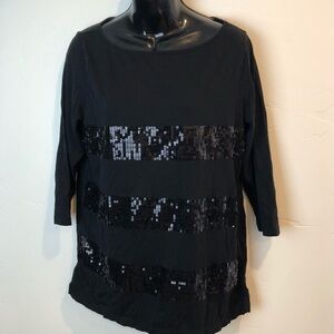 LOFT Black Sequin Blouse 3/4 sleeve XL